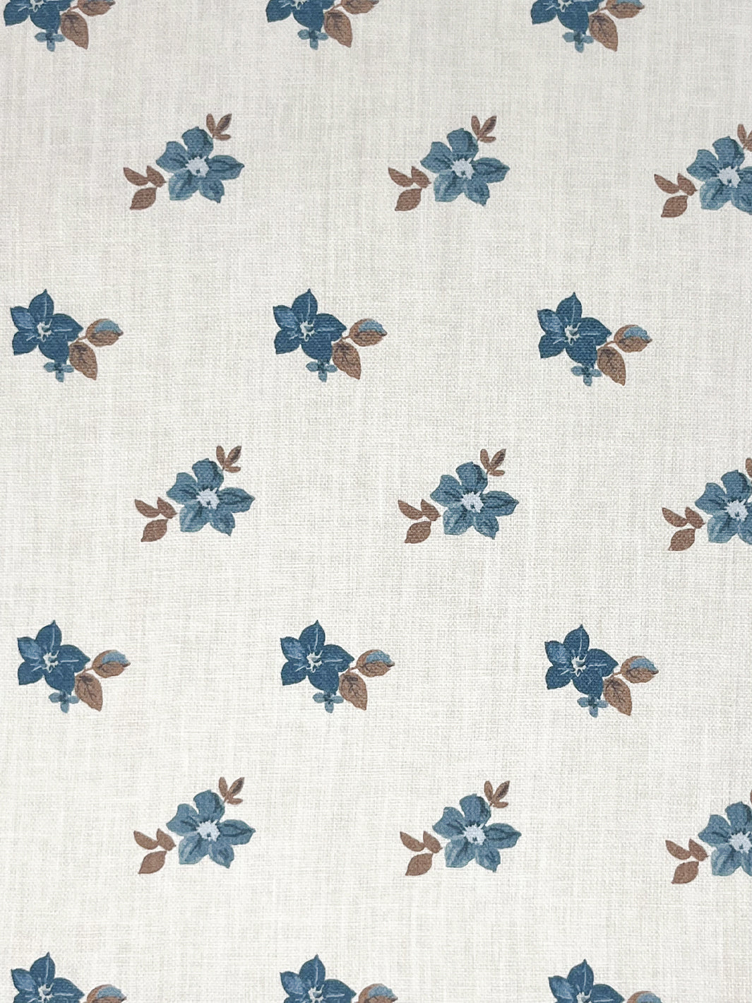 &#39;Anna Floral&#39; Linen Fabric - Blue Brown