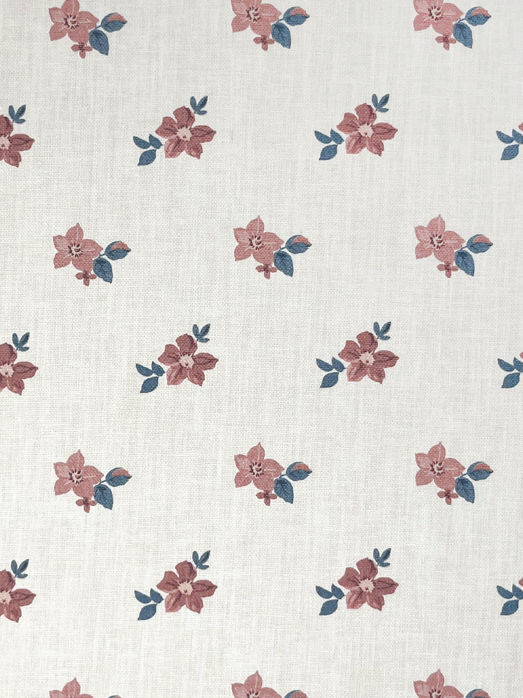 &#39;Anna Floral&#39; Linen Fabric - Pink Blue
