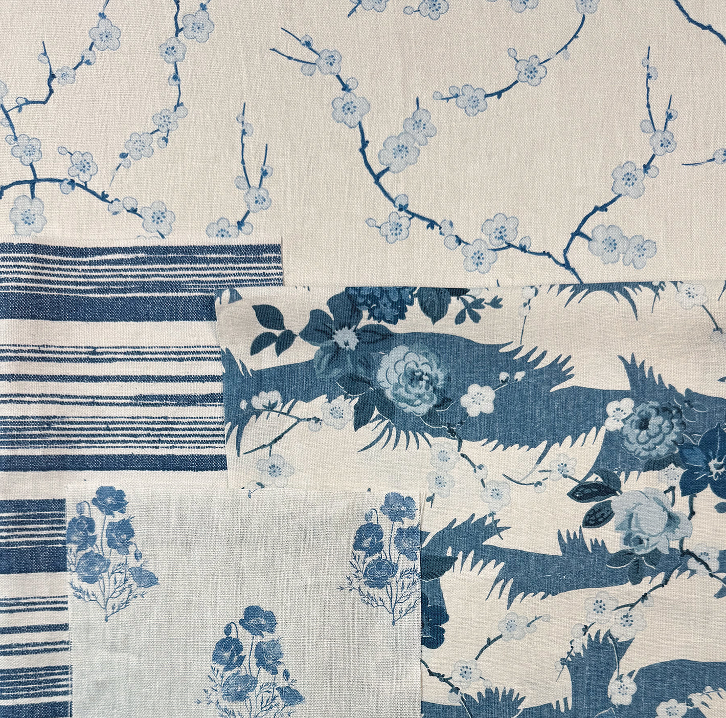 &#39;California Poppy&#39; Linen Fabric - Blue