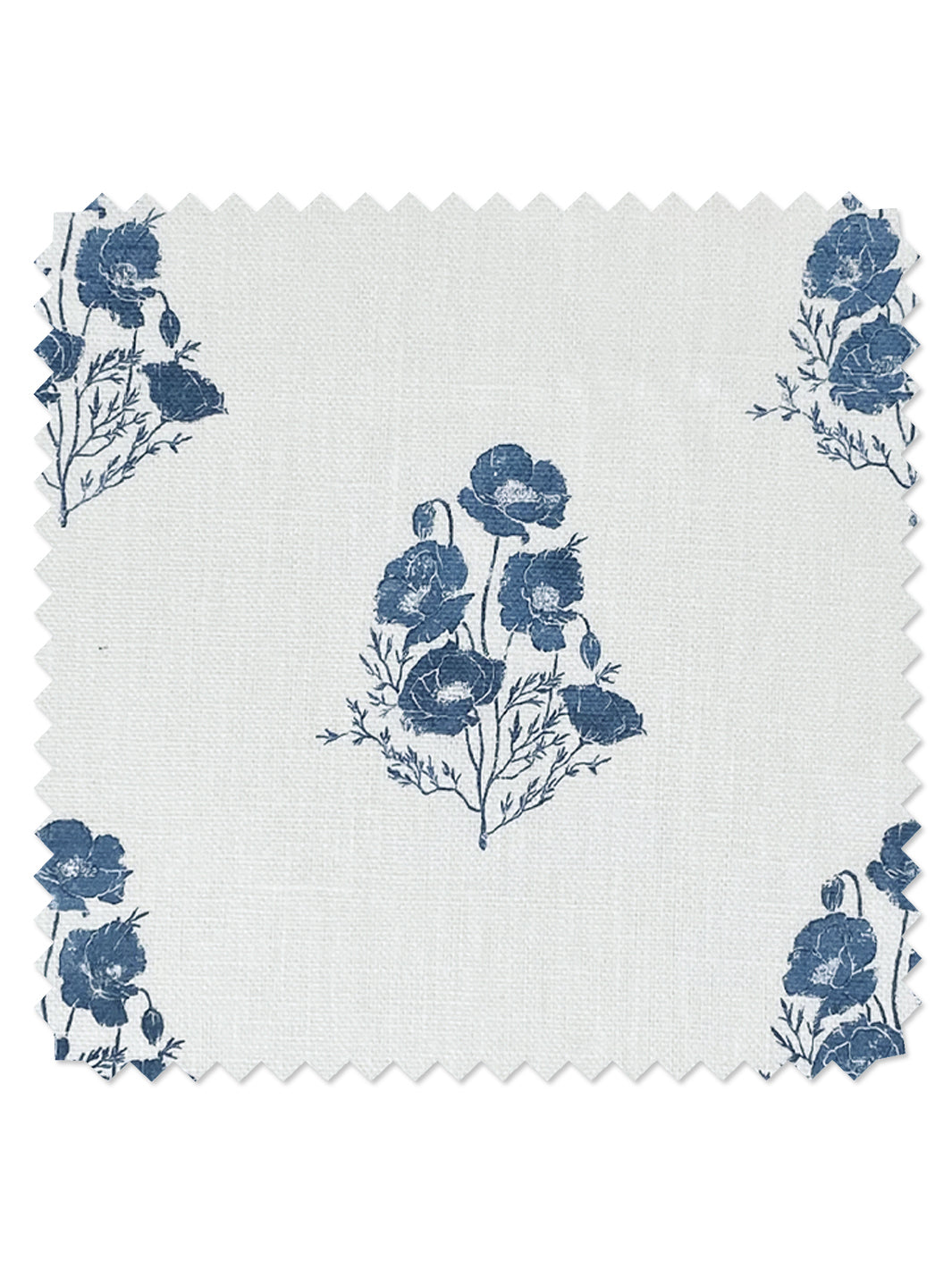 &#39;California Poppy&#39; Linen Fabric - Darker Blue