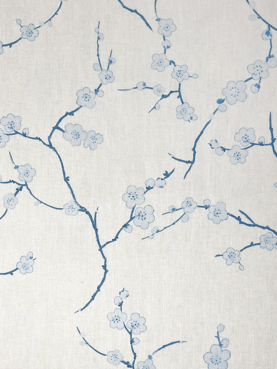&#39;Cherry Blossom&#39; Linen Fabric - Blue