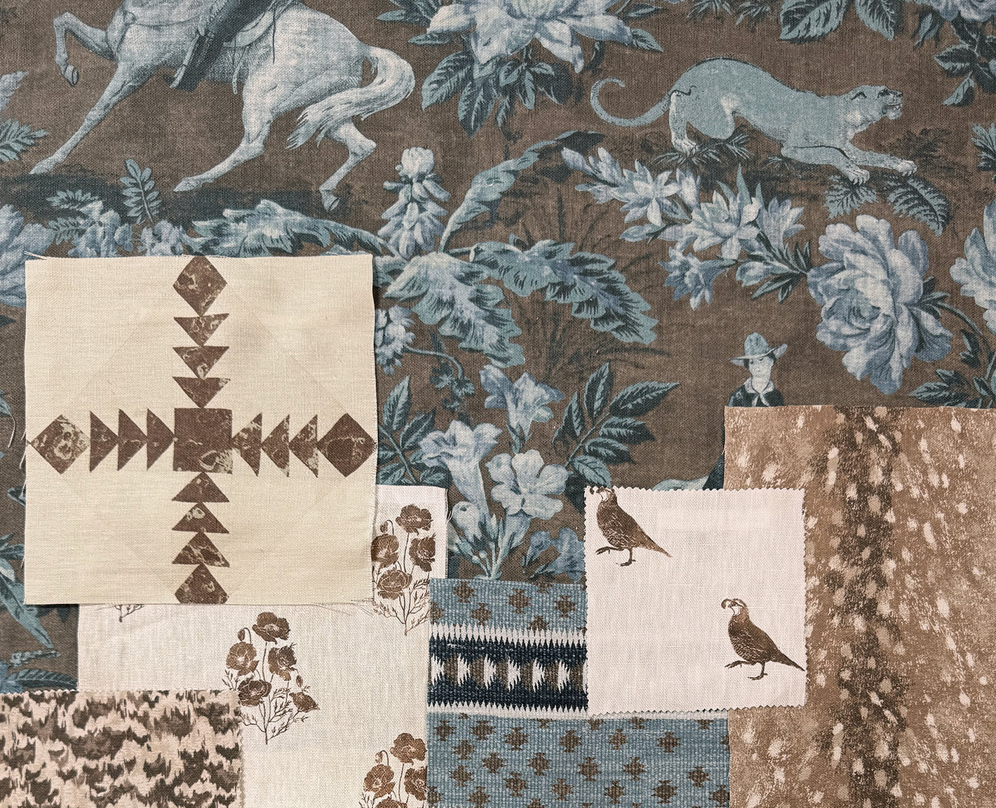 &#39;Deer&#39; Linen Fabric - Brown