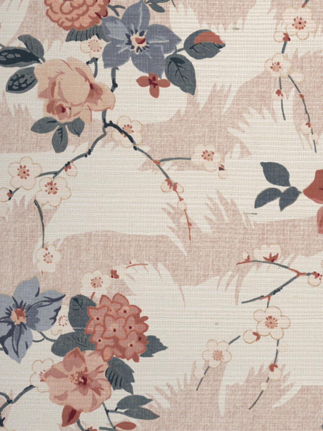 &#39;Dora Chintz&#39; Grasscloth Wallpaper - Pink Blue
