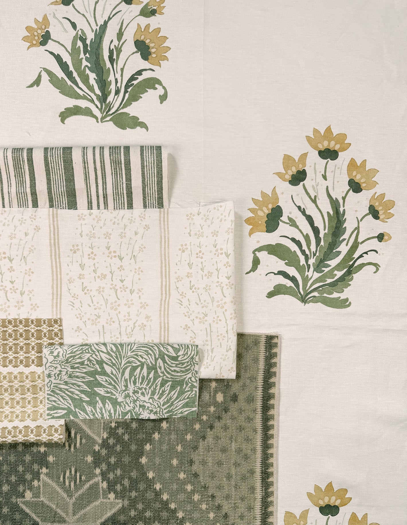 &#39;Hillhouse Block Print Large&#39; Linen Fabric - Gold Green