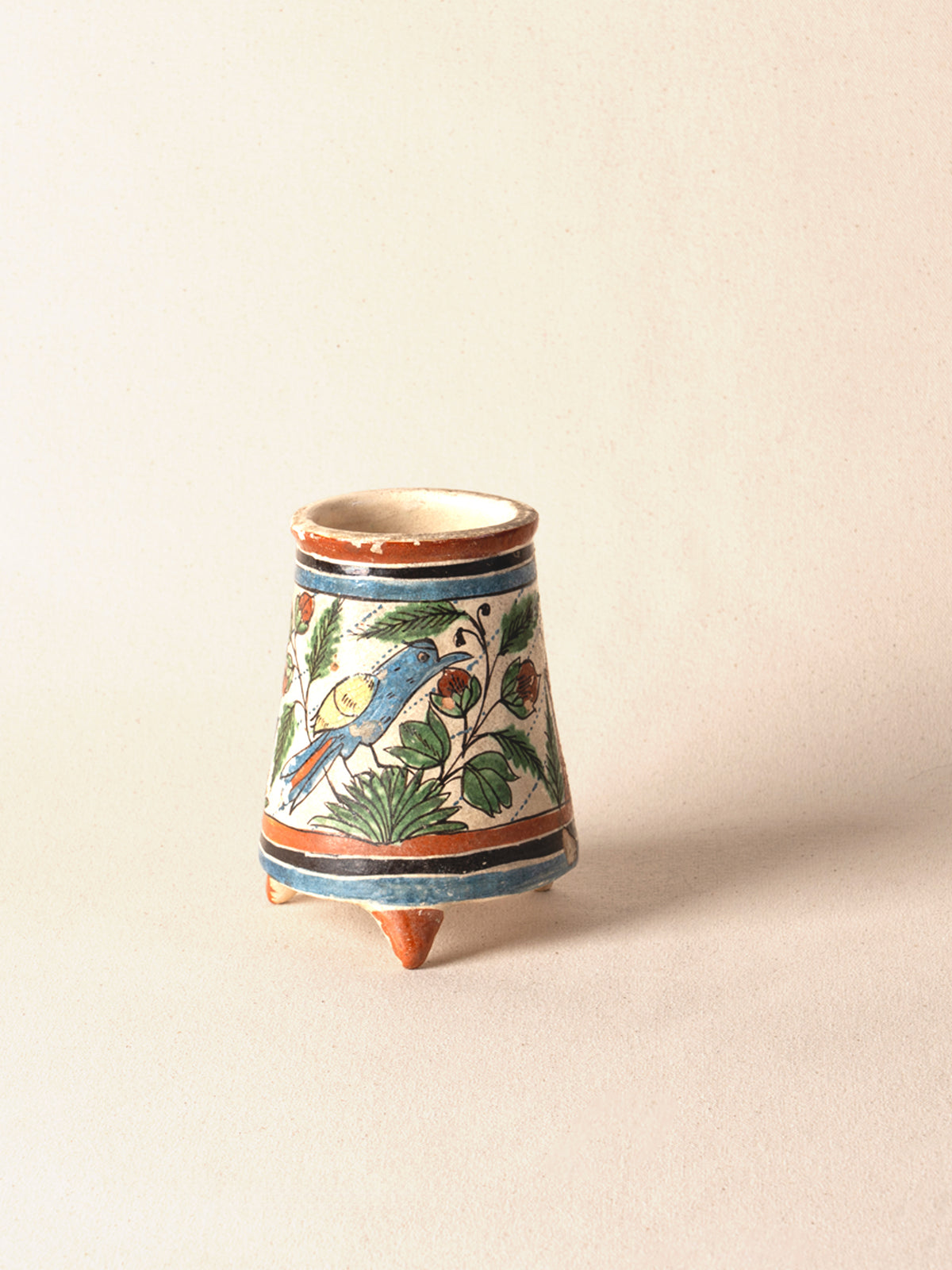 Pair of vintage Oaxacan coco cups with colorful painted decoration