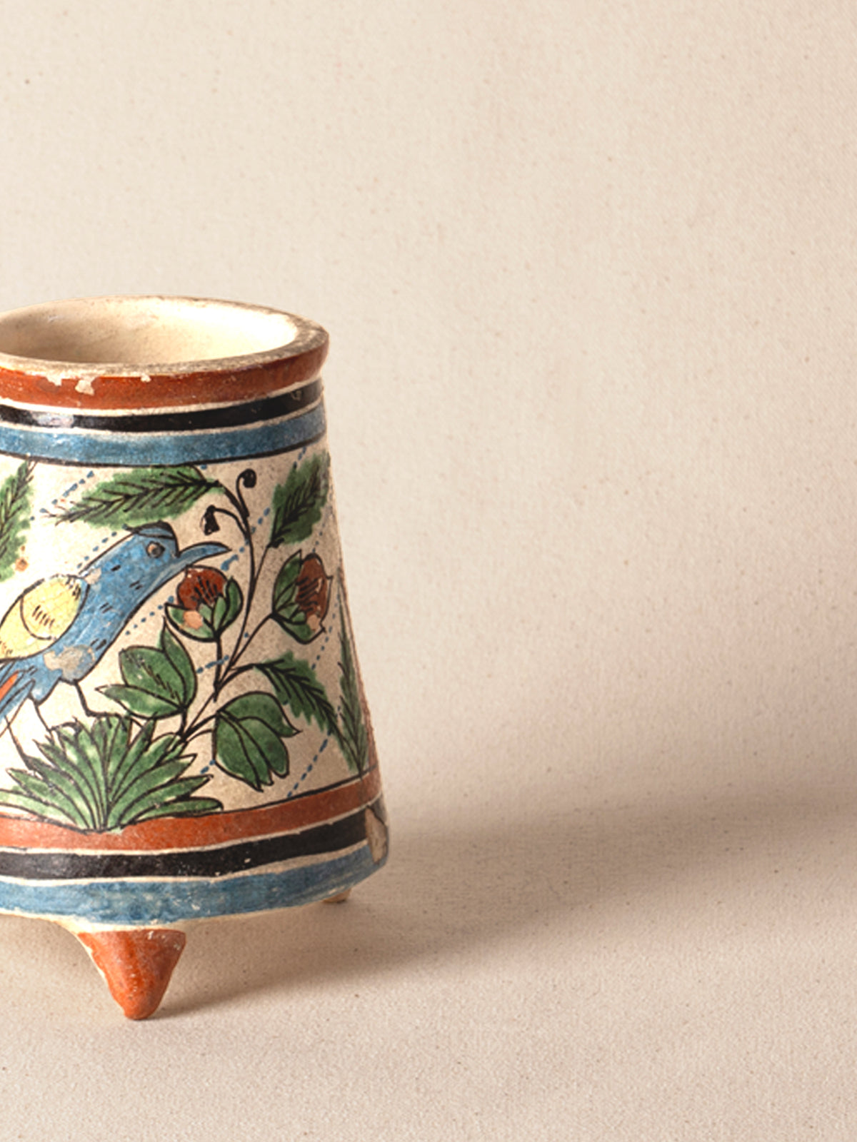 Pair of vintage Oaxacan coco cups with colorful painted decoration