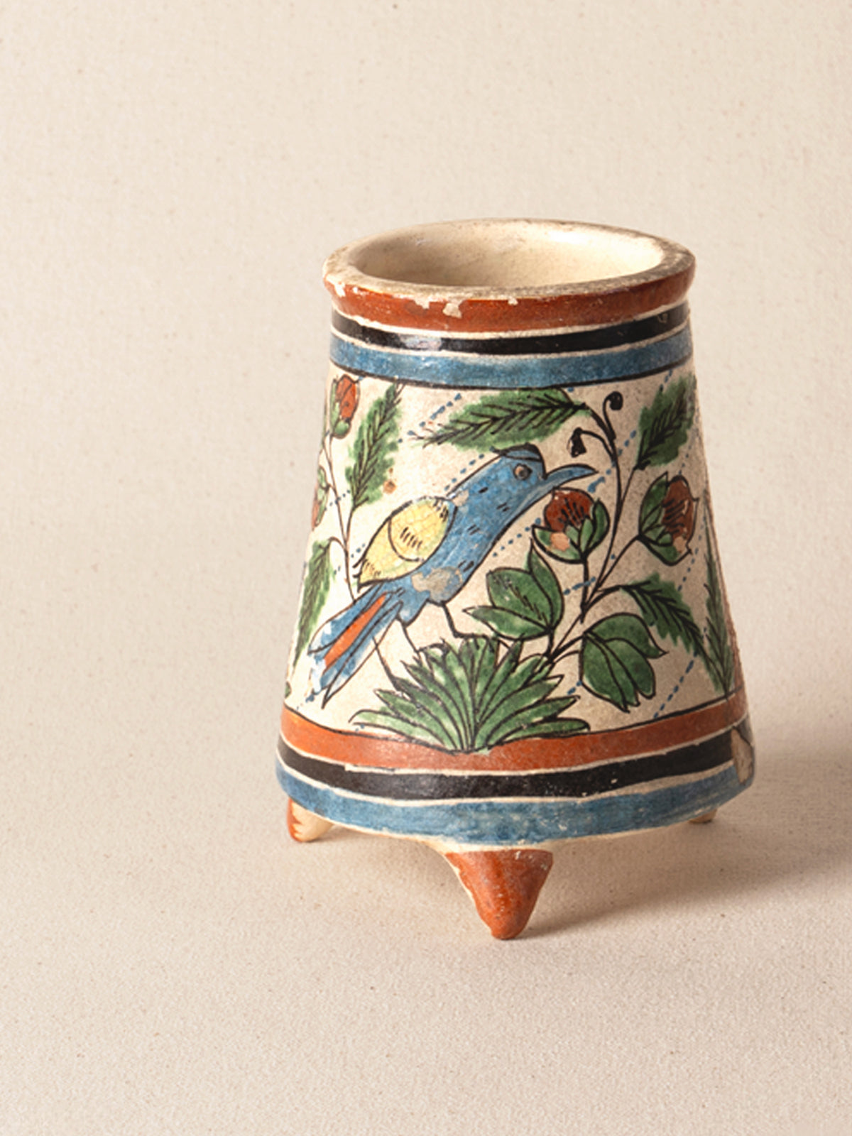 Pair of vintage Oaxacan coco cups with colorful painted decoration