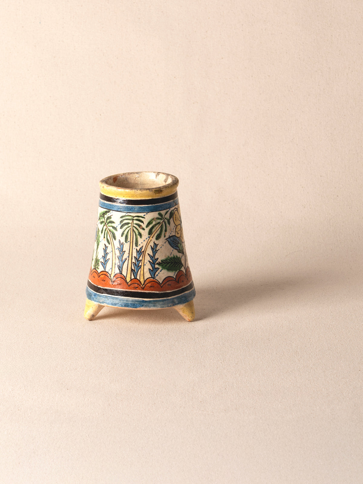 Pair of vintage Oaxacan coco cups with colorful painted decoration