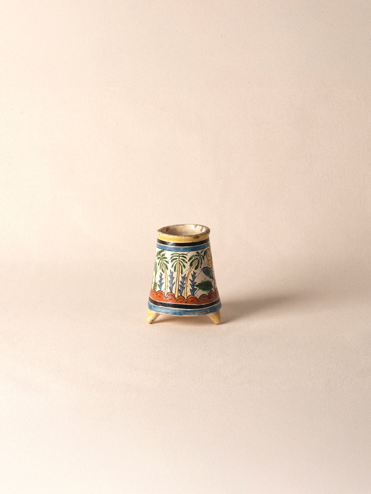 Pair of vintage Oaxacan coco cups with colorful painted decoration