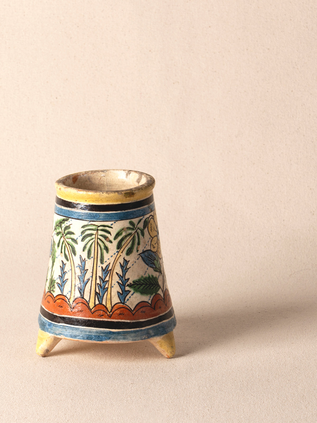 Pair of vintage Oaxacan coco cups with colorful painted decoration