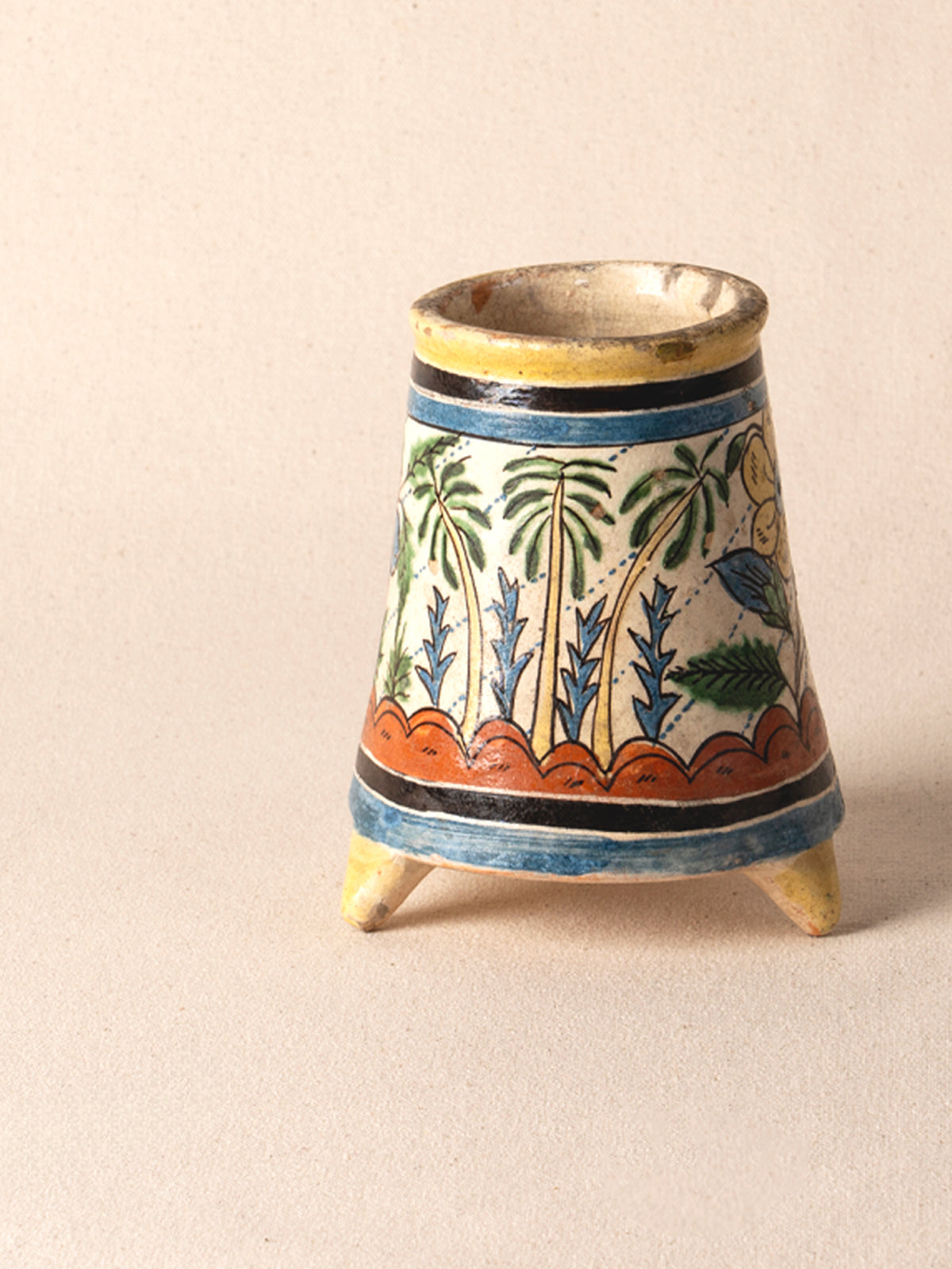 Pair of vintage Oaxacan coco cups with colorful painted decoration