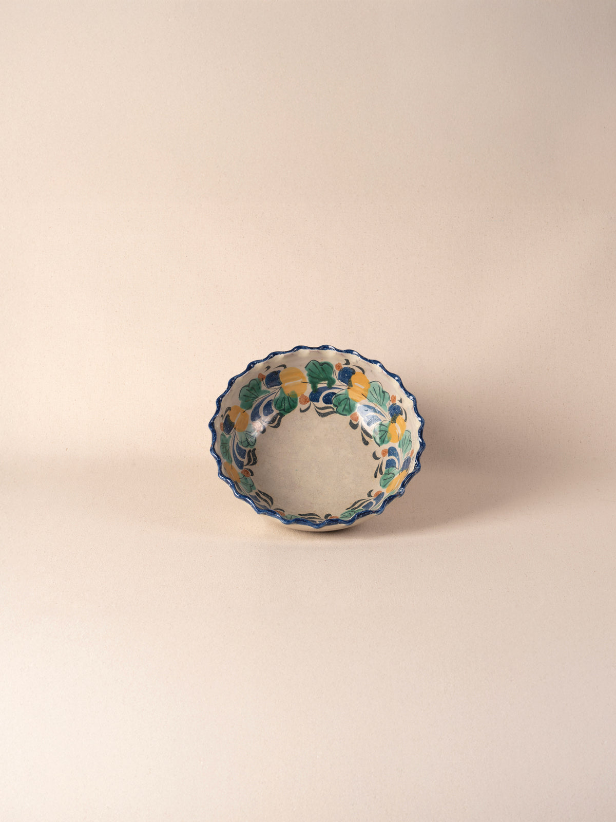 Vintage Mexican oval ceramic dish with painted flowers