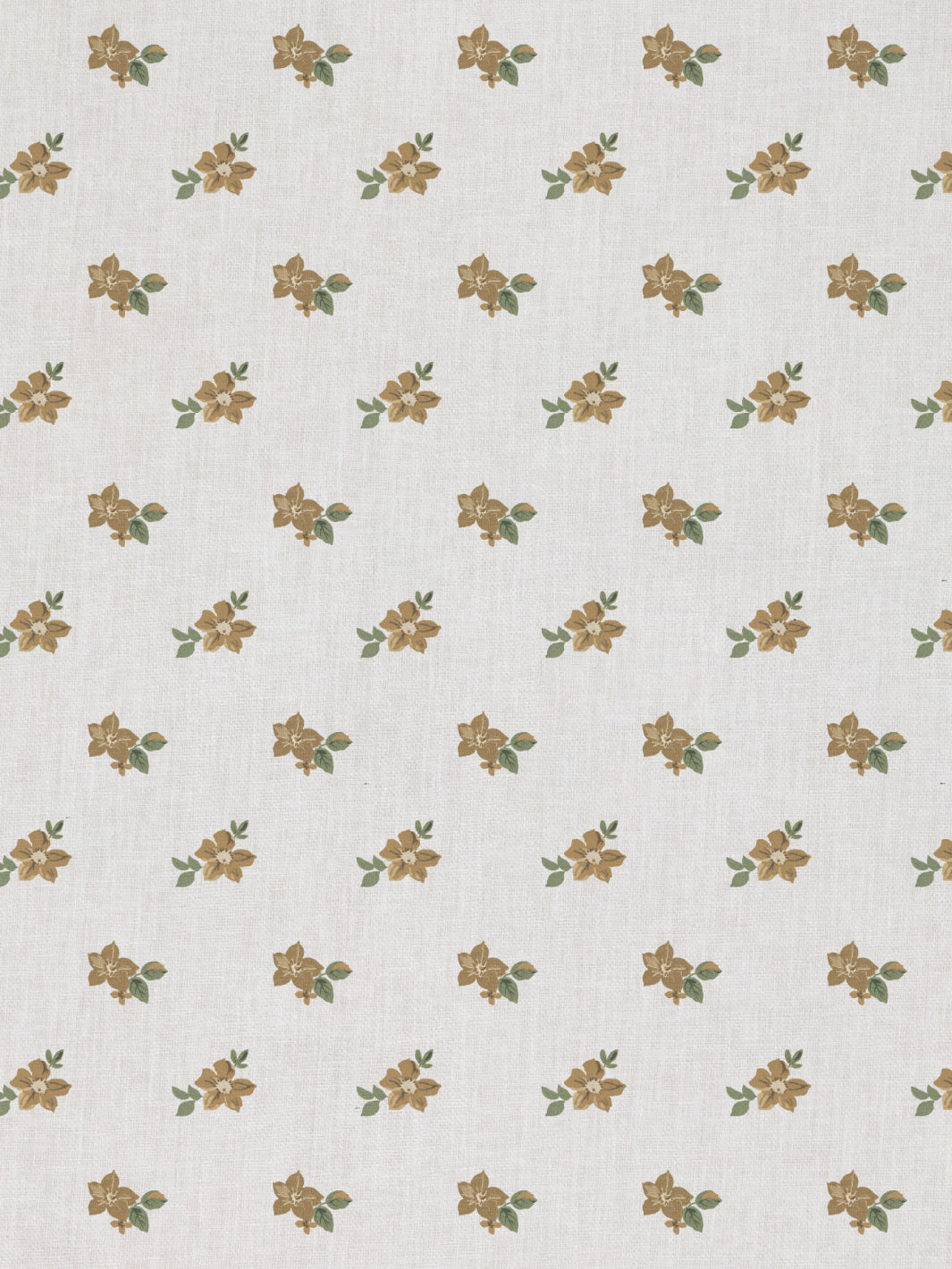 &#39;Anna Floral&#39; Linen Fabric - Gold Green