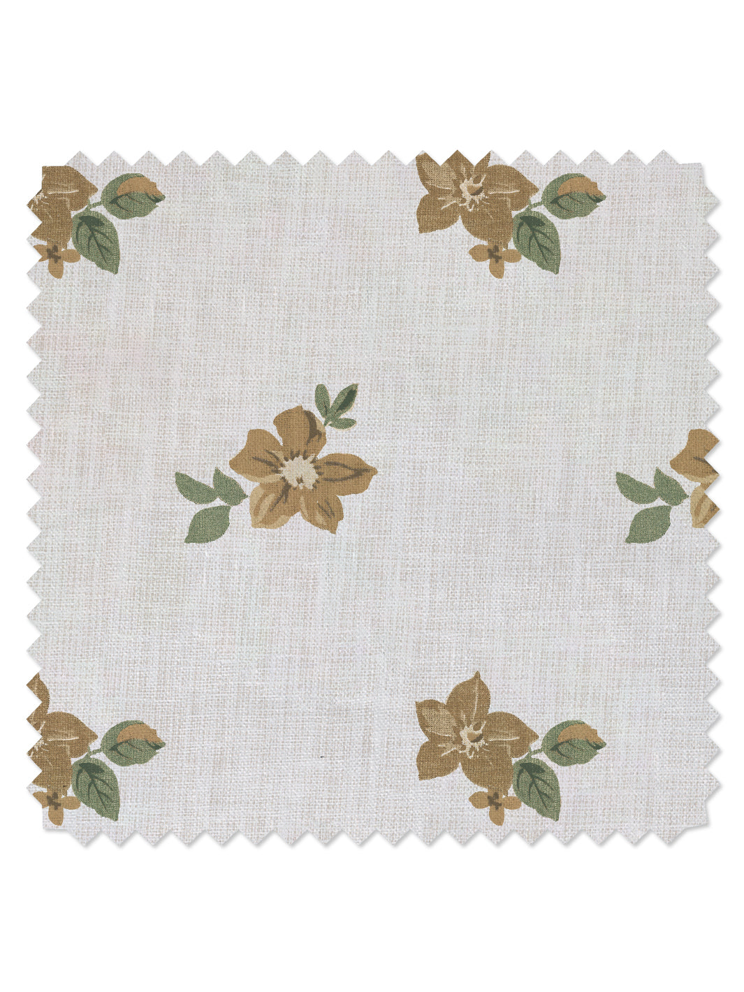 &#39;Anna Floral&#39; Linen Fabric - Gold Green