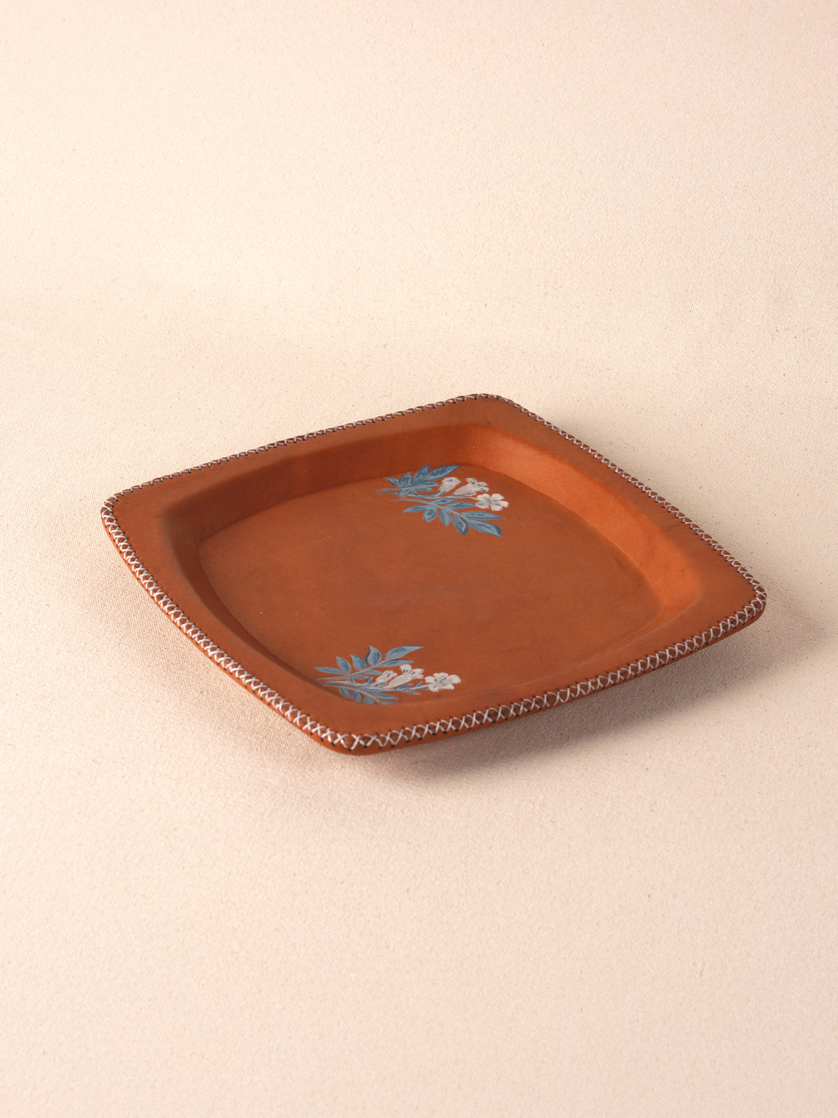 Hand-painted vaquetta leather square catch-all tray