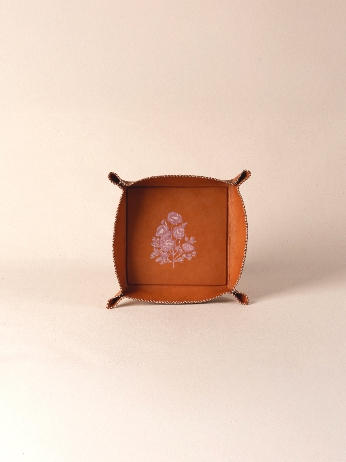 Hand-painted vaquetta leather square catch-all tray
