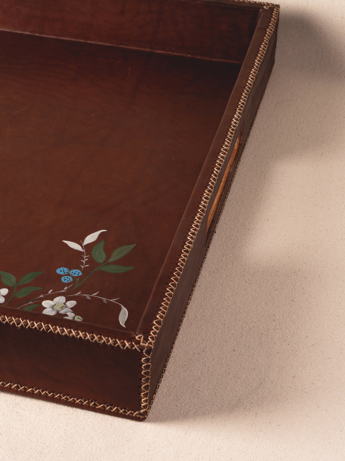 Bati Goods Revistas extra-large hand-painted leather rectangle ottoman tray