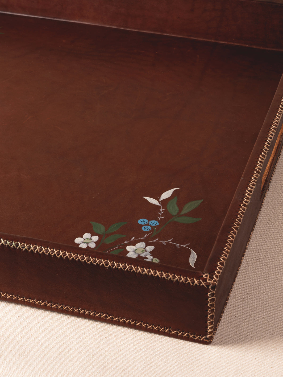 Bati Goods Revistas extra-large hand-painted leather rectangle ottoman tray