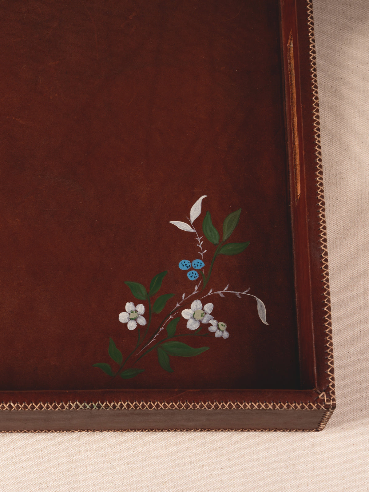 Bati Goods Revistas extra-large hand-painted leather rectangle ottoman tray