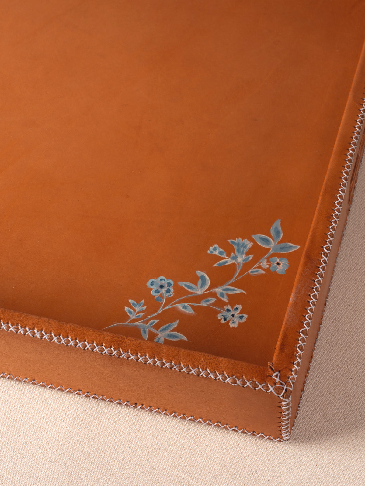 Bati Goods Revistas extra-large hand-painted leather rectangle ottoman tray