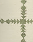 Green geometric grasscloth wallpaper with zigzag diamond lines