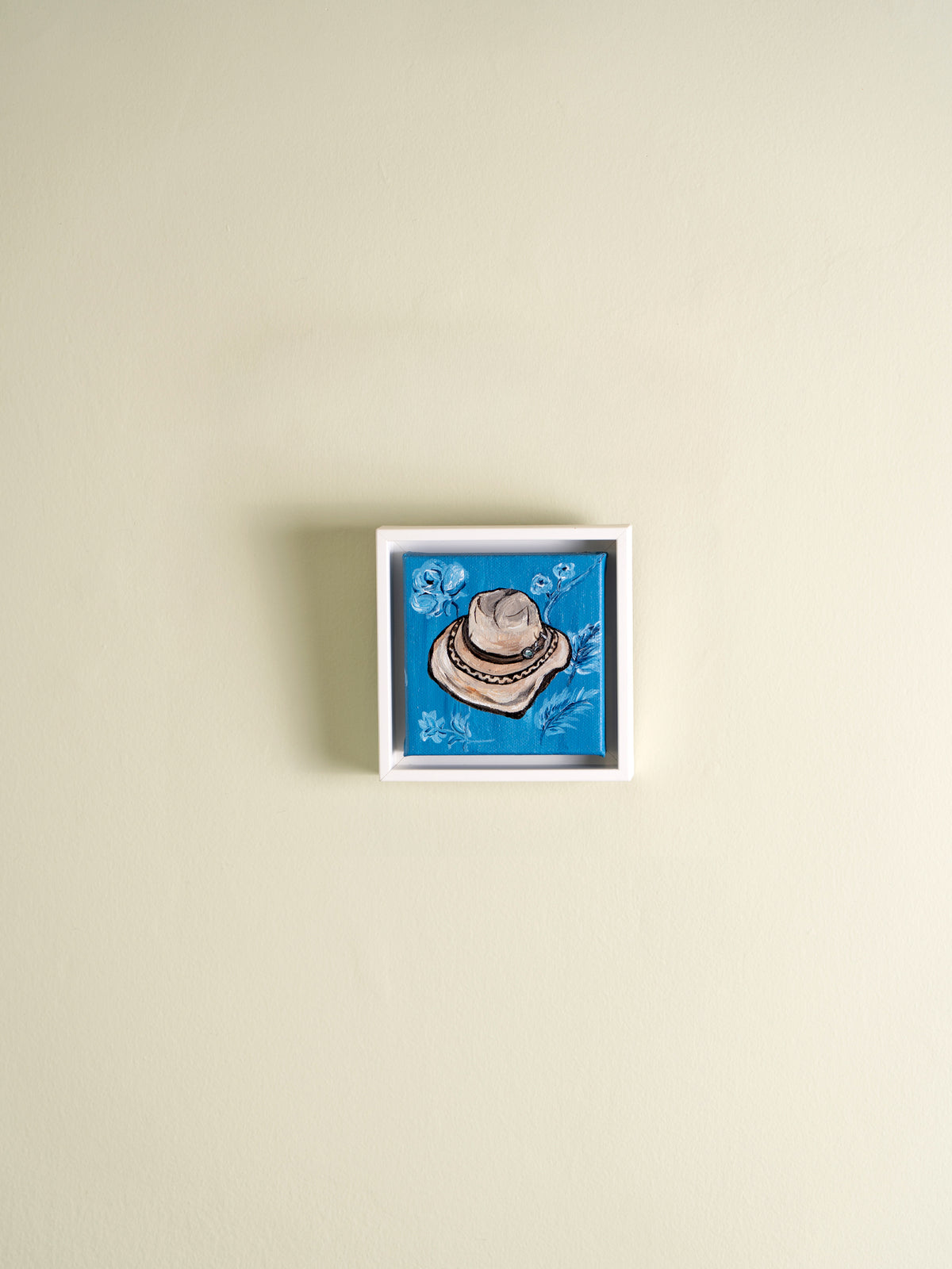 Small original oil on canvas painting by Carly Beck titled Cowboy Hat, from the Ode to California series