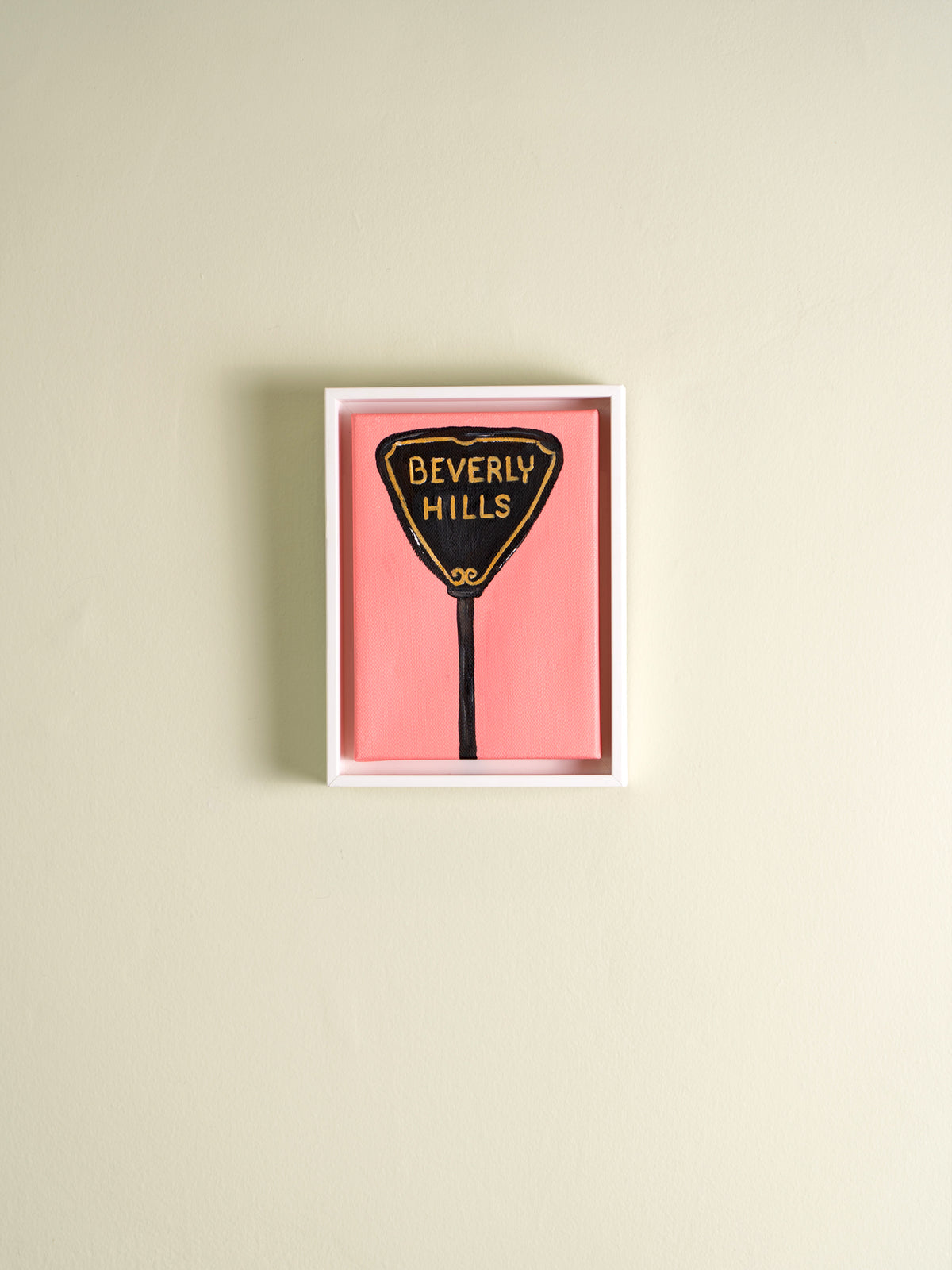 Small original oil on canvas painting by Carly Beck titled Beverly Hills Sign, from the Ode to California series