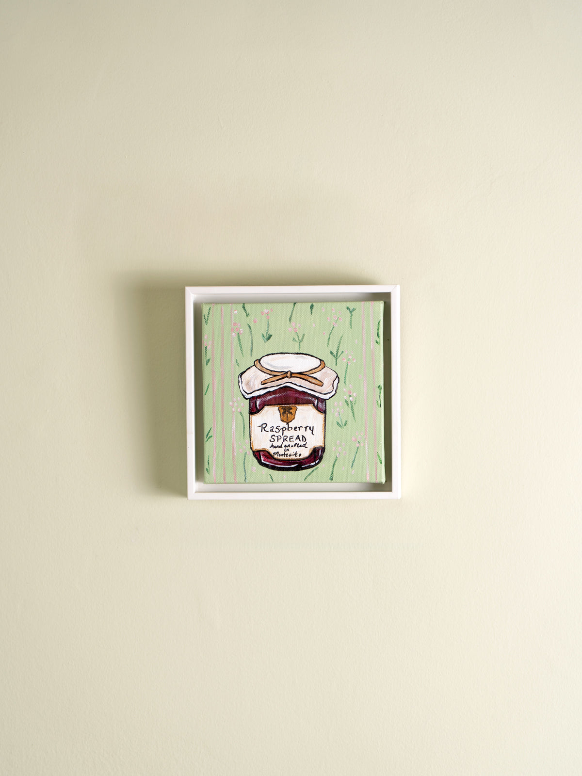 Small original oil on canvas painting by Carly Beck titled Raspberry Spread, from the Ode to California series