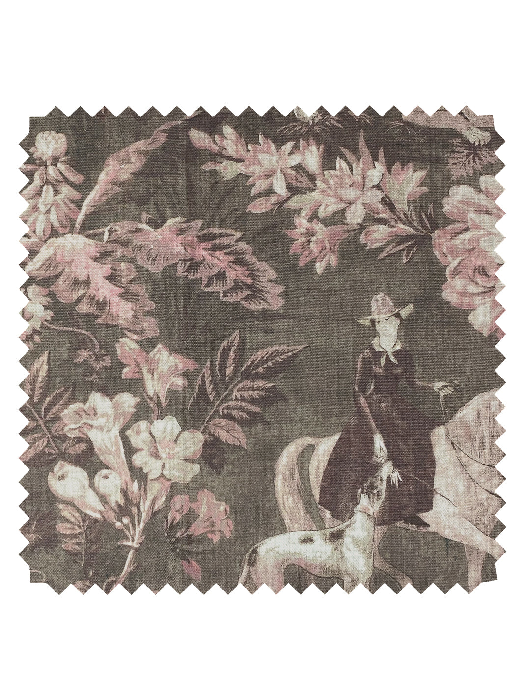&#39;Cowboy Toile&#39; Linen Fabric - Pink Brown