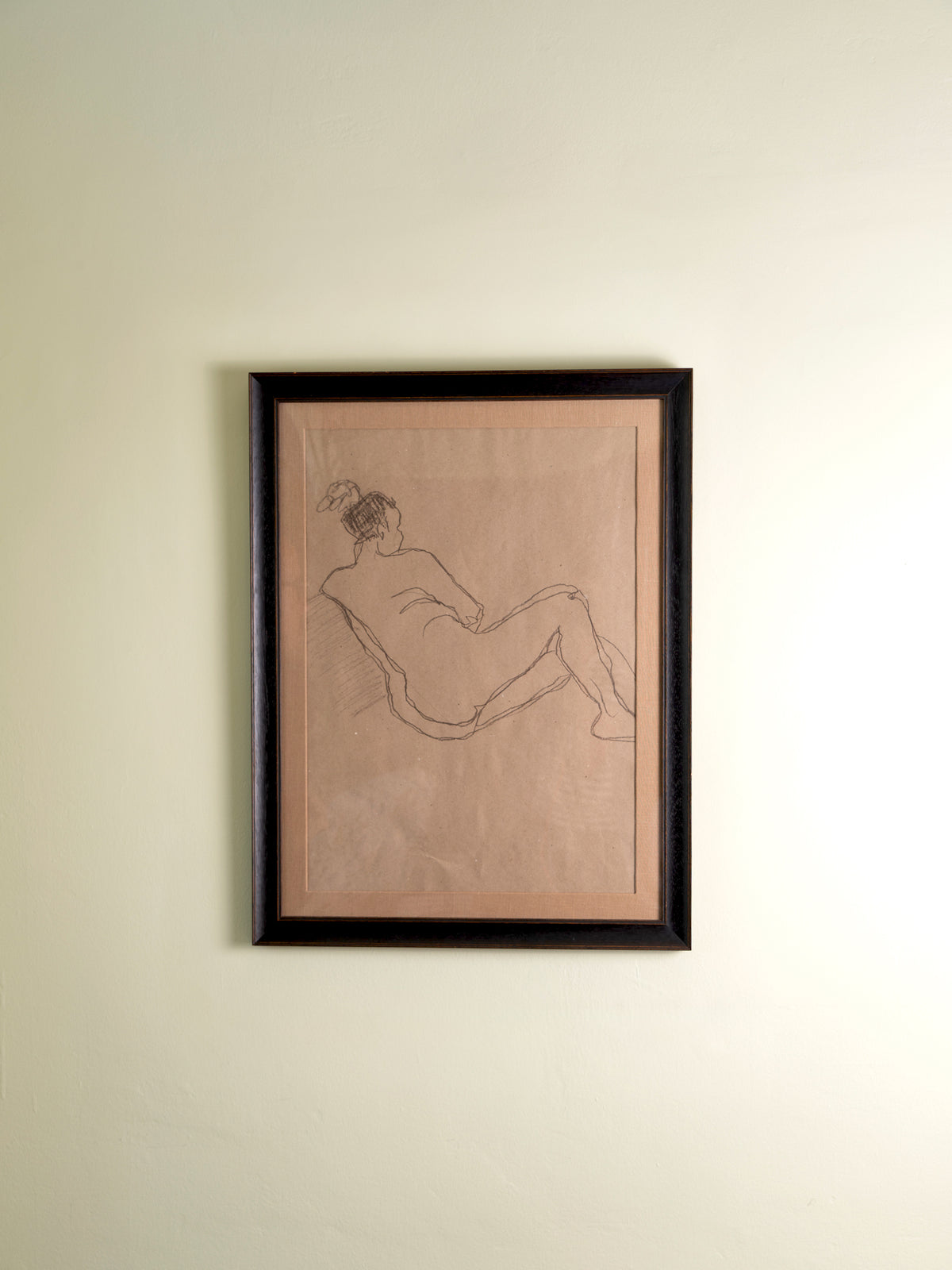 Mid-century framed sketch on kraft paper of a woman with orange hair