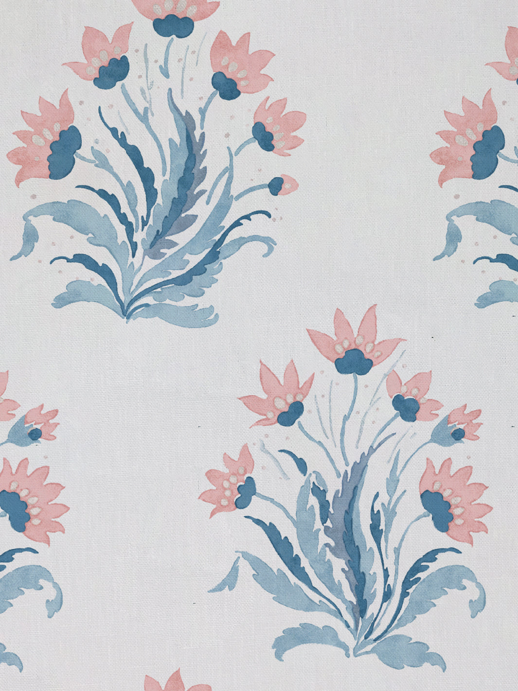 &#39;Hillhouse Block Print Large&#39; Linen Fabric - Pink Blue