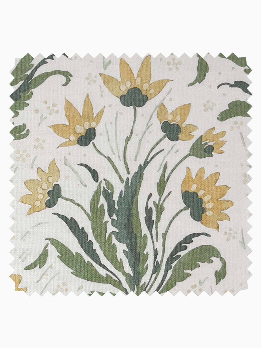 &#39;Hillhouse Floral Multi&#39; Linen Fabric - Gold Green