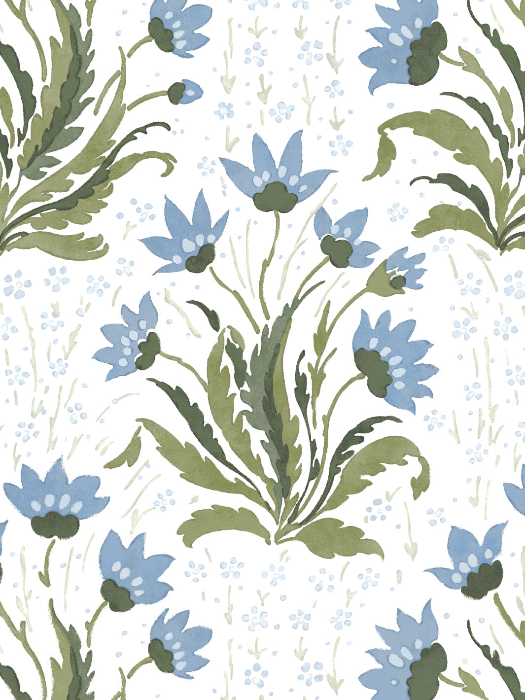 &#39;Hillhouse Floral Multi&#39; Wallpaper - Blue Green