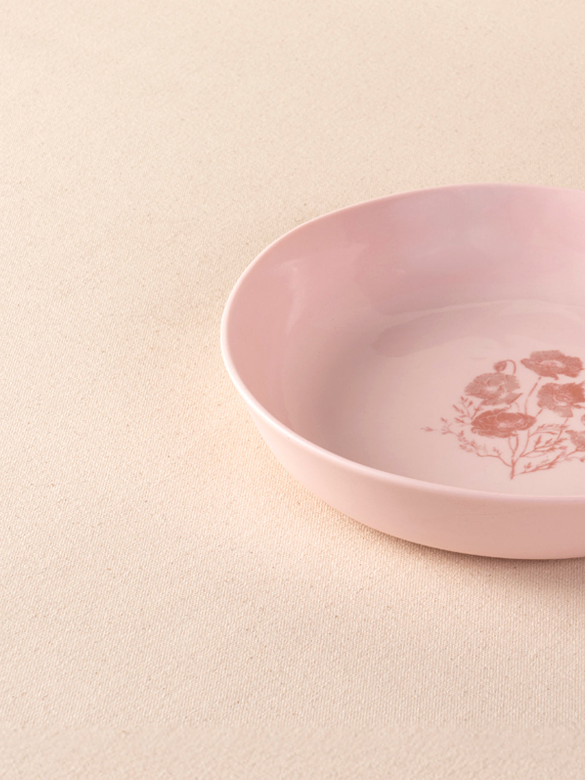 Pink handmade ceramic main course bowl with California Poppy design by Kulak Ceramic