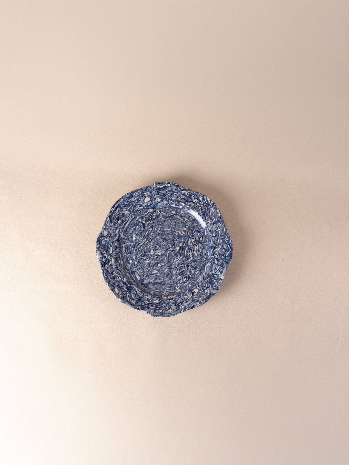 Blue and white marbled octagonal ceramic platter by Pascale Mestre