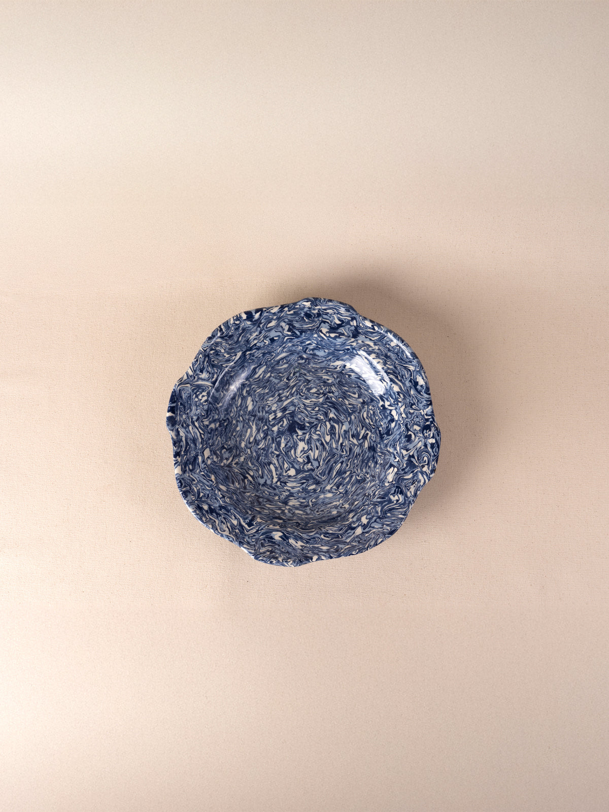 Blue and white marbled octagonal ceramic platter by Pascale Mestre