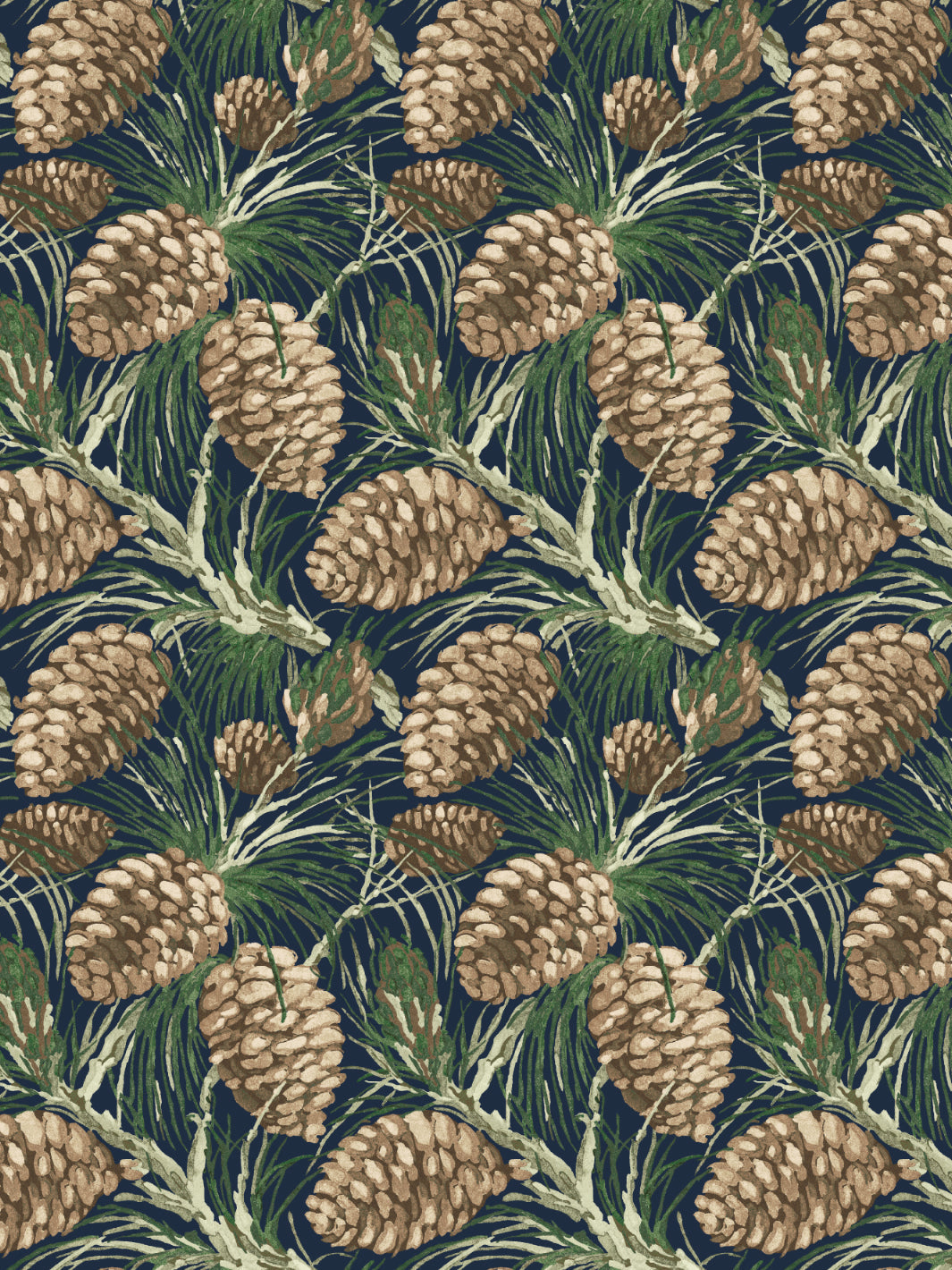 &#39;Pinecones&#39; Wallpaper by Nathan Turner - Navy