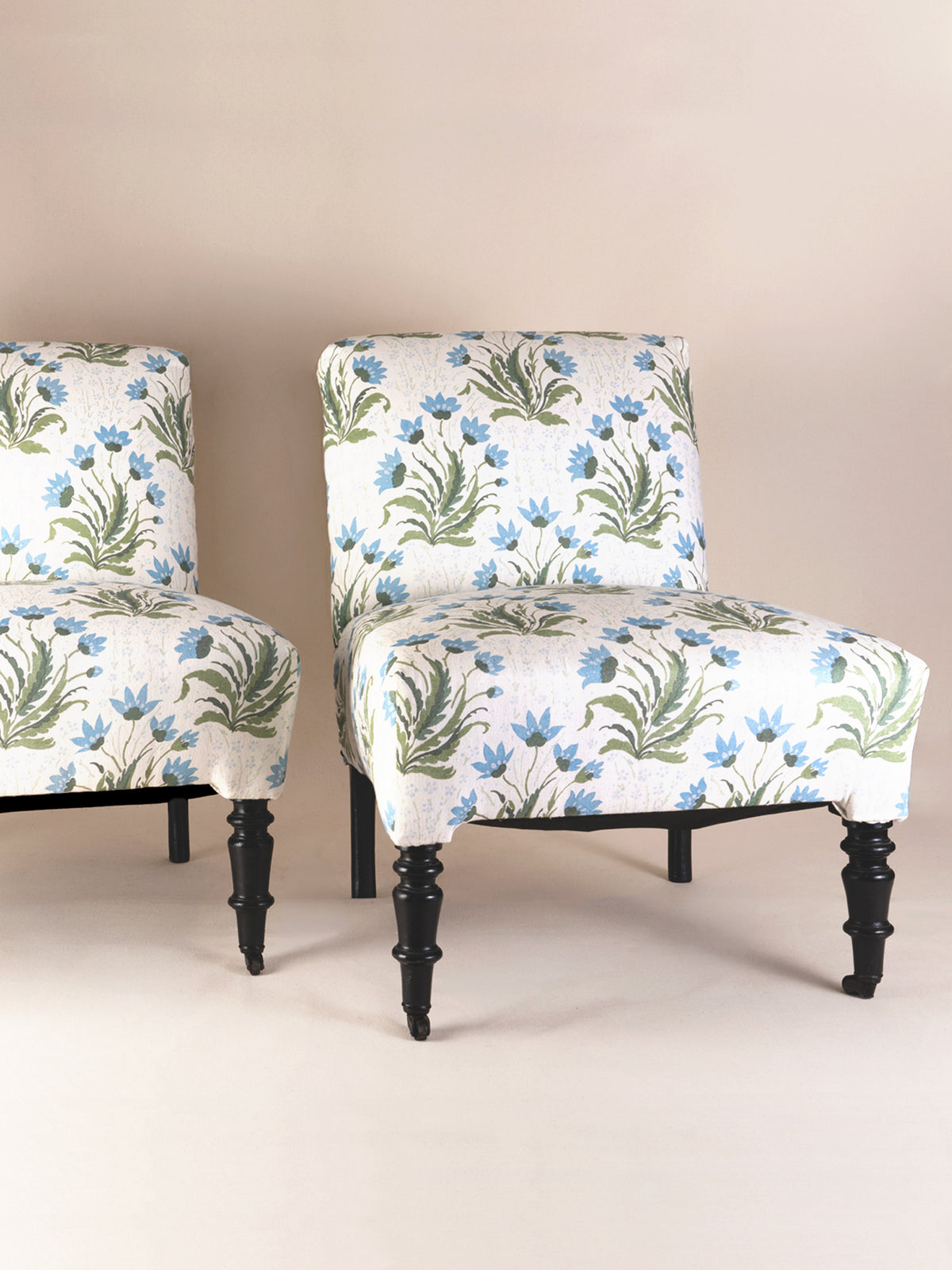 Vintage European Mid-Century Slipper Chair in 'Hillhouse' - Blue/Green