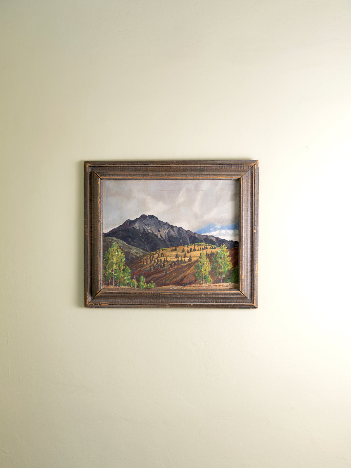 Framed vintage oil painting of a Texas landscape on wood panel