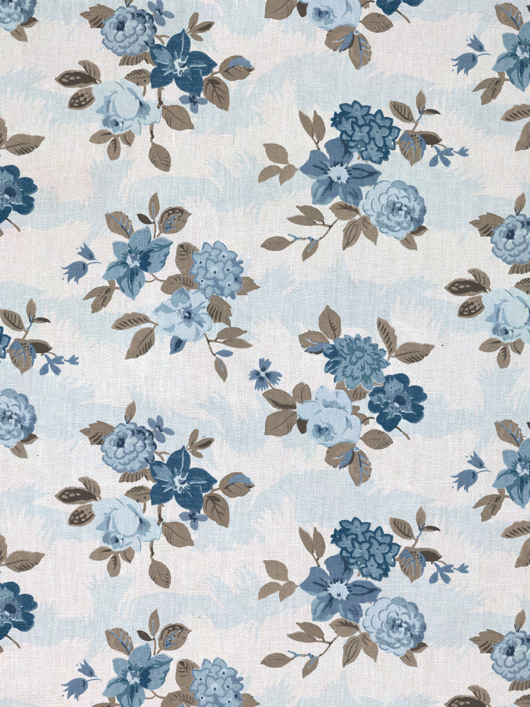 &#39;Theodora&#39; Linen Fabric - Blue Brown